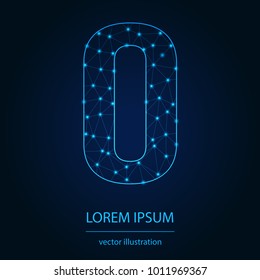 Modern abstract alphabet on background blue. Wire frame 3D mesh polygonal network line. Vector design element for your art. Letter O. Vector illustration eps10.
