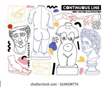 Modern abstract ancient sculptures. Hand drawn illustrations in trendy contemporary style.