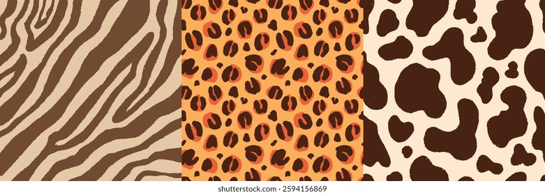 Modern abstract animal zebra, leopard and cow print texture design. Hand drawn vector illustration background for wallpaper, textille design.
