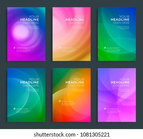 Modern abstract annual report, flyer design, brochure templates set. Vector illustration for business covers, corporate presentation banners. Colorful light lines.