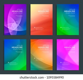 Modern abstract annual report, flyer design, brochure templates set. Vector illustration for business covers, corporate presentation banners. Colorful light lines.