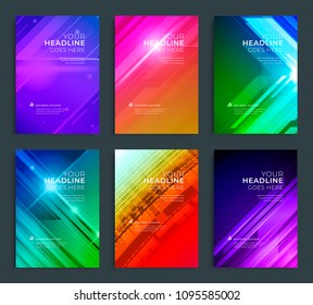 Modern abstract annual report, flyer design, brochure templates set. Vector illustration for business covers, corporate presentation banners. Geometric lines.