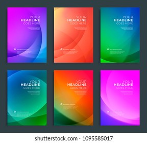 Modern abstract annual report, flyer design, brochure templates set. Vector illustration for business covers, corporate presentation banners. Colorful light lines.