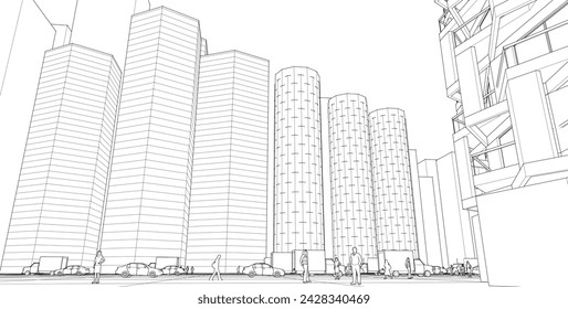 modern abstract architecture city 3d illustration