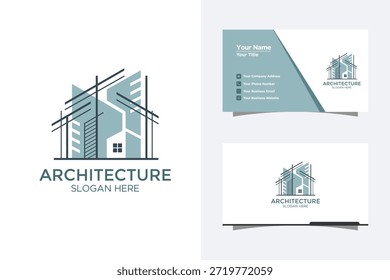 Plantilla de logotipos de arquitectura Abstractas moderna con Elementos de planos de casas y edificios para bienes raíces y construcción Branding