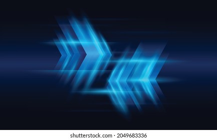 Las flechas abstractas modernas son movimientos de alta velocidad. Movimiento dinámico sobre fondo azul. Patrón de tecnología de movimiento para el concepto de fondo de diseño de pancartas o carteles.