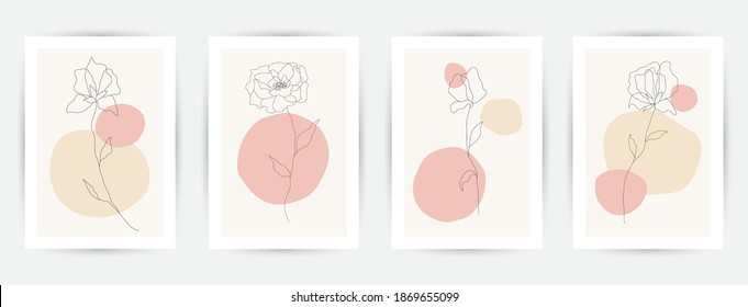 Modern abstract art backgrounds set with botanical leaves and abstract geometric shapes. Botanical wall art vector set. Art design for print, cover, wallpaper. Vector illustration