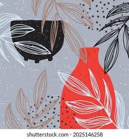 modern abstract art banner print art design flower leaf vase pot vector illustration