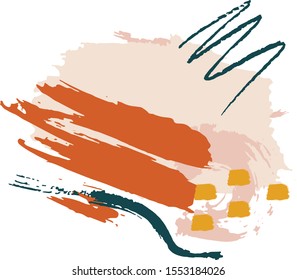 Modern abstract art in beige, terracotta, yellow, pink. Concept with the text place. Different brush strokes. Perfect for greeting card, wall art, poster, social media post, banner.