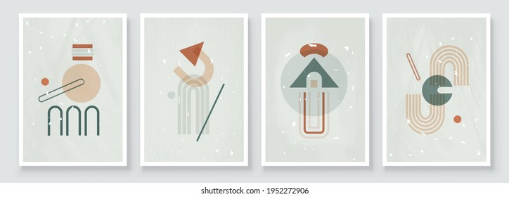 Modern Abstract Art Botanical Wall Art. Boho. Minimal Art Flower on Geometric Shapes Background. Painting Wall Pictures Home Room Decor. Abstract Plant Art design.