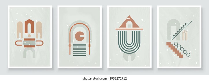 Modern Abstract Art Botanical Wall Art. Boho. Minimal Art Flower on Geometric Shapes Background. Painting Wall Pictures Home Room Decor. Abstract Plant Art design.