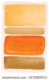 Modern abstract art composition featuring four horizontal stripes of watercolor painted in shades of orange, yellow and brown, creating a visually appealing and textured artwork