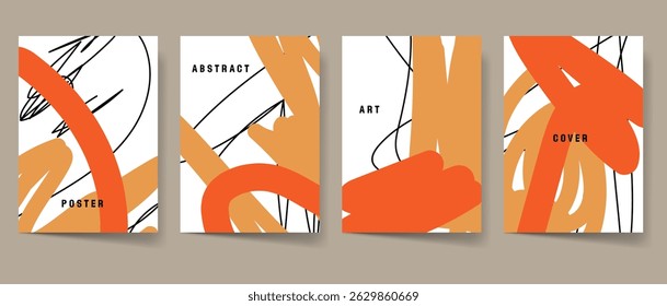 Modern abstract art cover template set. Maximalism poster collection. Creative colorful modern art for print. Scribble contemporary pattern graphics