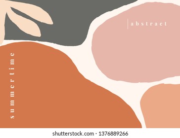 Modern abstract art design with organic shapes in trendy warm colors and sample text. Contemporary collage wall art, flyer, newsletter, magazine cover, packaging and branding design.