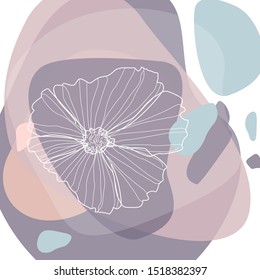 Modern abstract art design with organic shapes. Contemporary collage style design with hand drawn botanical elements and abstract shapes in trendy warm color palette. 