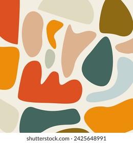 Diseño de arte abstracto moderno con formas orgánicas. Diseño de estilo collage contemporáneo con formas abstractas dibujadas a mano en la paleta de colores cálidos de moda. 