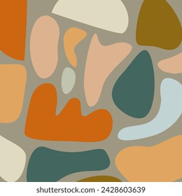 Modern abstract art design with organic shapes. Contemporary collage style design with hand drawn abstract shapes in trendy warm color palette. 