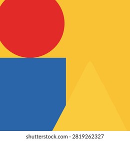 Modern abstract art featuring bold red blue and yellow geometric shapes with flowing edges