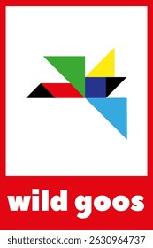 Modern abstract art featuring colorful geometric shapes with a playful design element highlighted.Tangram puzzle for children. Educational cards for children on a white background.