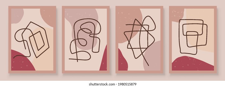 Modern Abstract Art Organic Illustration. Set of aesthetic bauhaus painting wall art for house decoration. Minimalistic canvas background design. Vector wall art shapes in boho style.