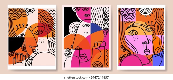 Modern abstract art portrait of people geometric, shapes vector illustration. Artistic person design for art print, wall art, poster, cover and print.