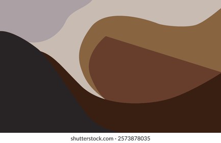 modern abstract art print characterized by flowing, layered shapes in a rich palette of earthy tones, including shades of black, brown, taupe, and beige, Perfect for living rooms, bedrooms, or office