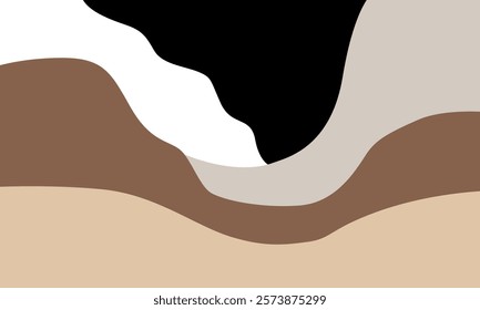 modern abstract art print features wavy layers of earthy tones including beige, brown, cream, and black, perfect as wall art for home or office decore
