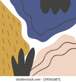 Modern abstract art in Scandinavian style. Banner with liquid shapes in trendy colors with hand drawn elements. Vector illustration in minimal style design for poster, social media. Art fashion print.