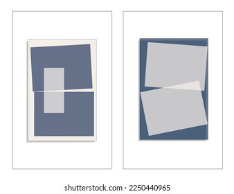 modern abstract art; set of different geometrical forms created in blue and beige colors; print wall art; minimal posters for decoration of a different spaces
