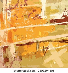 Modern Abstract Art - Vector Illustration From Digital Contemporary Painting Square Colorful Composition Orange Colors