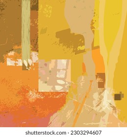 Modern Abstract Art - Vector Illustration From Digital Contemporary Painting Square Colorful Composition Orange Colors