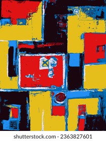 Modern Abstract Art - Vector Illustration From Original Contemporary Painting Square Colorful Composition