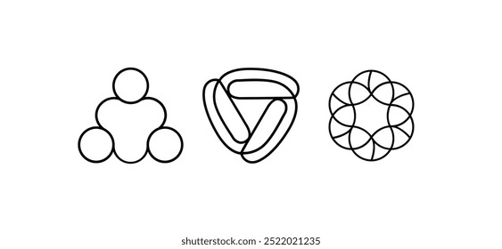 Modernes abstraktes Kunst-Vektorset mit schwarzen geometrischen Formen, bunten Symbolen, flachen Designs und strukturierten Hintergründen, perfekt für einzigartige Logos, Illustrationen und kreative Muster.
