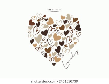 Modern abstract artistic design with hearts and modern typography. Templates for celebration, ads, branding, banner, cover, label, poster, sales, mother's day, children's day