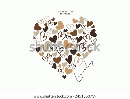 Modern abstract artistic design with hearts and modern typography. Templates for celebration, ads, branding, banner, cover, label, poster, sales, mother's day, children's day