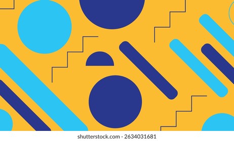 Modern abstract artwork with blue and dark shapes on a vibrant yellow background. Eye-catching and playful for branding or digital use.