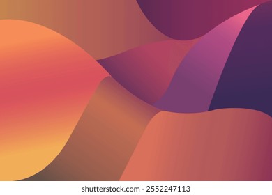 Modern abstract artwork with smooth flowing curves warm gradients in orange red purple and yellow hues