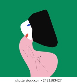 Modern abstract artwork. Social inequality. Woman in pink dress with perfect body shapes represents beauty. Vector illustration in surrealistic art style. Concept of generation Z, social culture.