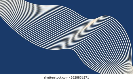 Modern abstract artwork with soft light lines forming elegant waves over a deep blue background, evoking serenity and movement.