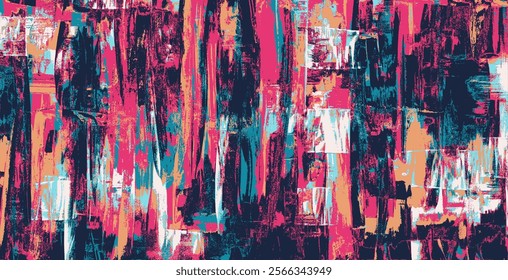 Modern abstract artwork with striking contrasts of crimson, cobalt blue, and white, arranged in fluid, vertical patterns