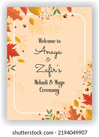 Modern abstract autumn season wedding poster invitation, leaf autumn fall background for wedding invitation, autumn colours