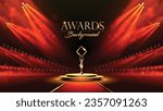 Modern Abstract Award Background. Winner Champion Red Carpet Entry Template Design. Stage with Event Lights. Success Banner with Center Highlight. 