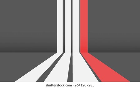 Modern Abstract Backdrop with Gray, White and Red Straight Lines Creating a Futuristic Perspective, Perfect for Graphic Designs and Tech Backgrounds