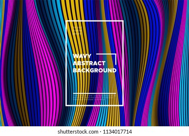 Modern Abstract Background with 3d Effect. Wave Texture with Colorful Distorted Lines. Creative Optical Illusion. Futuristic Style. Bright Abstract Background with Volumetric Striped Shapes. Eps10.