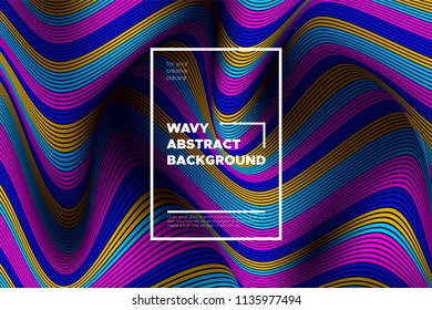 Modern Abstract Background with 3d Effect. Wave Texture with Colorful Distorted Lines. Creative Optical Illusion. Futuristic Style. Bright Abstract Background with Volumetric Striped Shapes. Eps10.