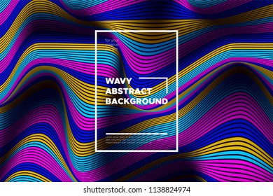 Modern Abstract Background with 3d Effect. Wave Texture with Colorful Distorted Lines. Creative Optical Illusion. Futuristic Style. Bright Abstract Background with Volumetric Striped Shapes. Eps10.