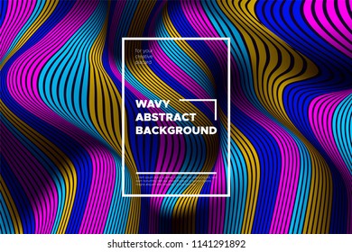 Modern Abstract Background with 3d Effect. Wave Texture with Colorful Distorted Lines. Creative Optical Illusion. Futuristic Style. Bright Abstract Background with Volumetric Striped Shapes. Eps10.
