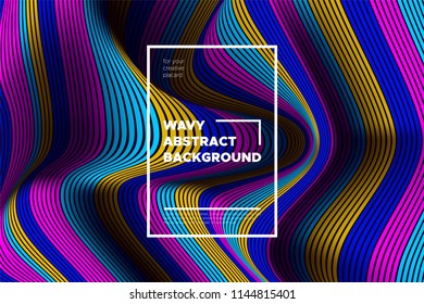 Modern Abstract Background with 3d Effect. Wave Texture with Colorful Distorted Lines. Creative Optical Illusion. Futuristic Style. Bright Abstract Background with Volumetric Striped Shapes. Eps10.