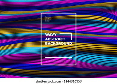 Modern Abstract Background with 3d Effect. Wave Texture with Colorful Distorted Lines. Creative Optical Illusion. Futuristic Style. Bright Abstract Background with Volumetric Striped Shapes. Eps10.