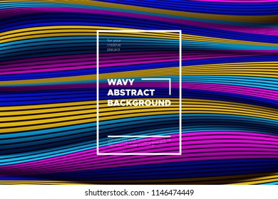 Modern Abstract Background with 3d Effect. Wave Texture with Colorful Distorted Lines. Creative Optical Illusion. Futuristic Style. Bright Abstract Background with Volumetric Striped Shapes. Eps10.